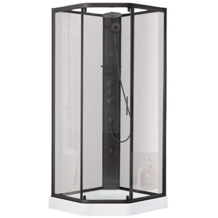Душовий бокс DUSEL GLARE Black Matt 90x90x210 скло прозоре, профіль чорний