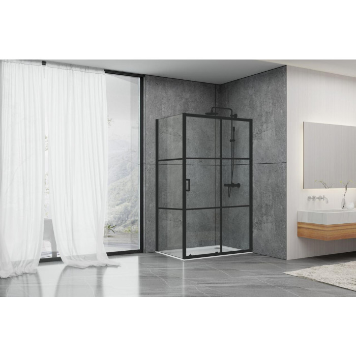Душова кабіна Dusel EF185BP/EF181BP Black Matt Paint, 120х90х190, двері розсувні, скло прозоре - фото 2