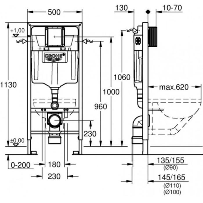 Інсталяція GROHE Rapid SL 38772001+ Унітаз підвісний DUSEL SENTIA+ Сидіння + Панель змиву (928810) - фото 17