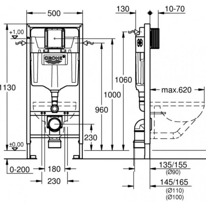 Інсталяція GROHE Rapid SL 38772001+ Унітаз підвісний DUSEL LEVITA + Сидіння + Панель змиву (928807) - фото 6