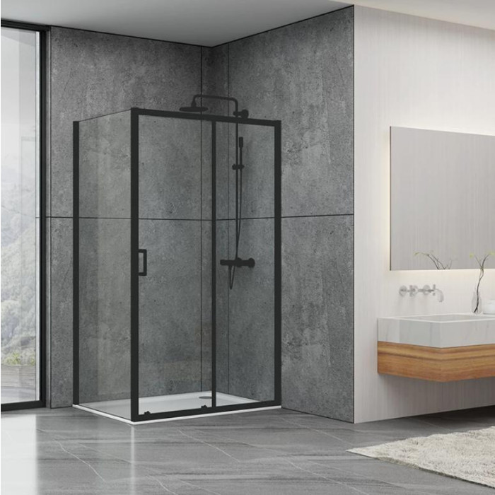 Душова кабіна DUSEL A-517B Black Matt 100х90х195 см, розсувна, скло прозоре - фото 1