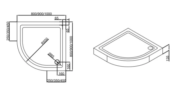 Душовий піддон  напівкруглий (80х80х13,5 см) Dusel D202 - фото 1