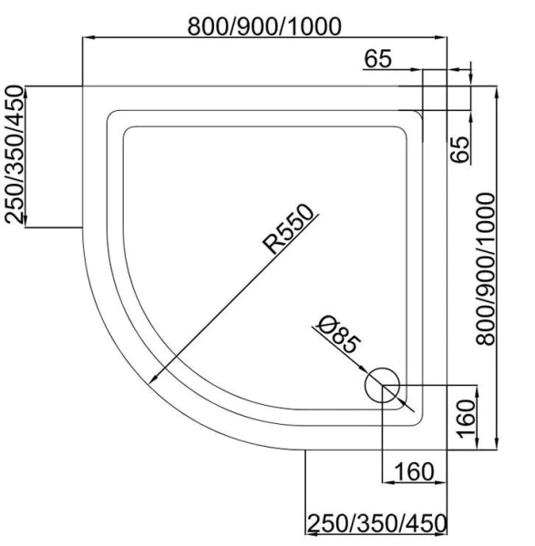 Душовий піддон напівкруглий (100х100х13,5 см) Dusel D202 - фото 3