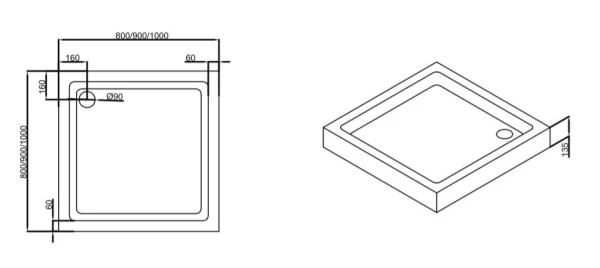 Душовий піддон Dusel D102 квадратний, 80x80x13,5 см - фото 2