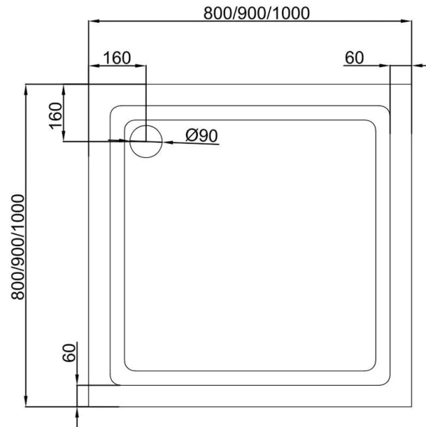Душовий піддон Dusel D102 квадратний, 90x90x13,5 см - фото 1