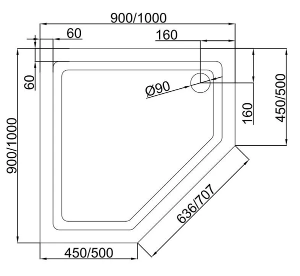 Душовий піддон п'ятикутний (100х100х13,5 см) Dusel D402 - фото 2