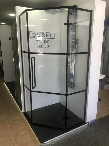 Душова кабіна Dusel DL197HBP Black Matt Paint, 100х100х190, п'ятикутна, прозора - фото 1