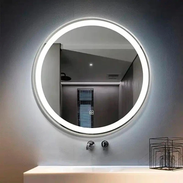 Дзеркало DUSEL LED DE-M2071D Silver кругле 80х80 см, підігрів+годинник/темп - фото 1