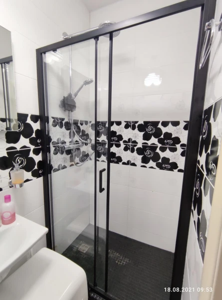 Душові двері в нішу Dusel EF185B Black Matt розсувні, скло прозоре (110х190 см) - фото 2