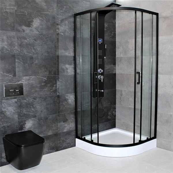 Душова кабіна Dusel EF-182B Black Matt 90x90x190 см, двері розсувні, прозоре скло - фото 3