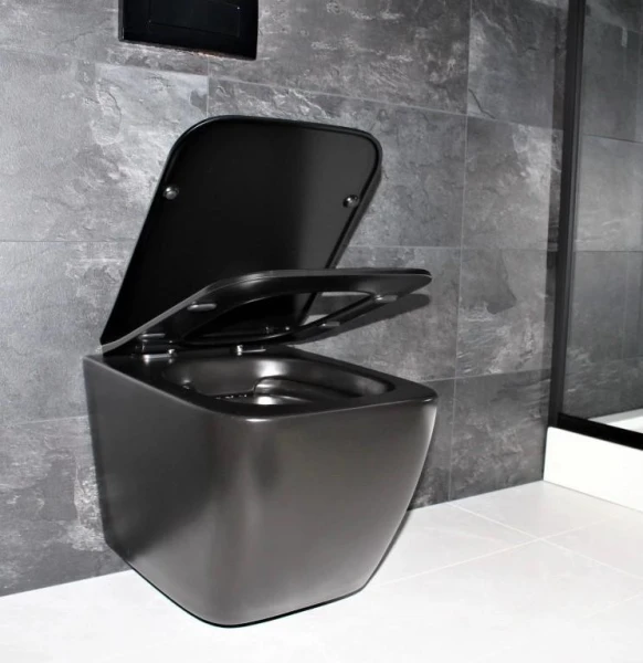 Чорний безободковый підвісний унітаз DUSEL CUBIS Black Matt DWHT10201030RB без бачка - фото 6