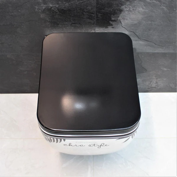 Унітаз безободковый підвісний DUSEL CUBIS CHIC STYLE DWHT10201030CS без бачка з чорним сидінням Slim Soft-Close 810303 - фото 1