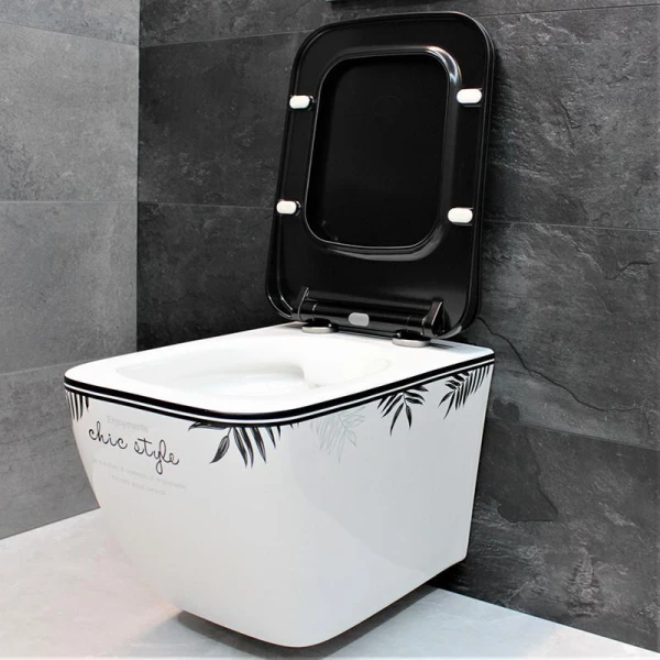 Унітаз безободковый підвісний DUSEL CUBIS CHIC STYLE DWHT10201030CS без бачка з чорним сидінням Slim Soft-Close 810303 - фото 2