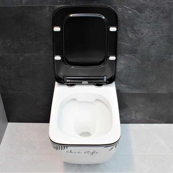 Унітаз безободковый підвісний DUSEL CUBIS CHIC STYLE DWHT10201030CS без бачка з чорним сидінням Slim Soft-Close 810303 - фото 3