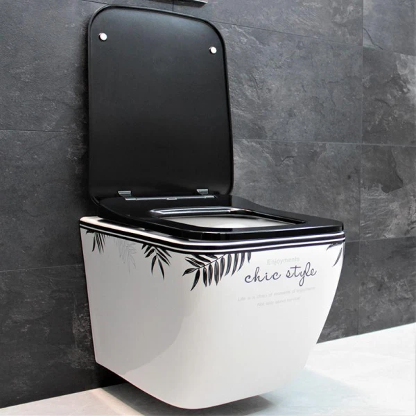 Унітаз безободковый підвісний DUSEL CUBIS CHIC STYLE DWHT10201030CS без бачка з чорним сидінням Slim Soft-Close 810303 - фото 4