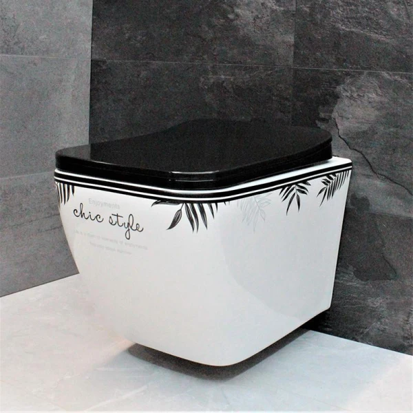 Унітаз безободковый підвісний DUSEL CUBIS CHIC STYLE DWHT10201030CS без бачка з чорним сидінням Slim Soft-Close 810303 - фото 0