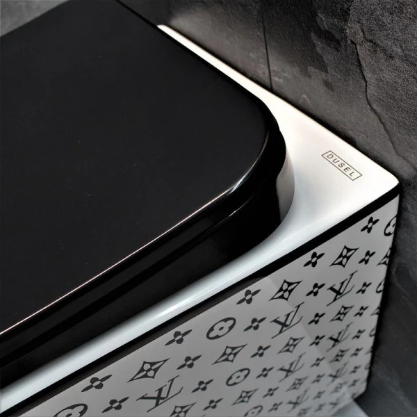 Унітаз безободковый підвісний DUSEL CUBIS LV STYLE DWHT10201030LVS без бачка з чорним сидінням Slim Soft-Close 810304 - фото 4