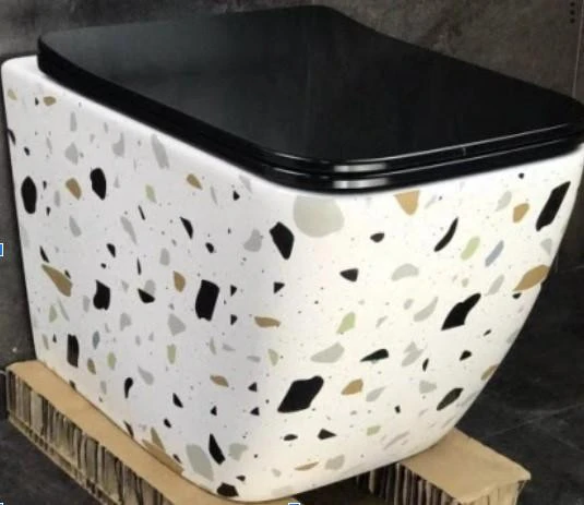 Унітаз безободковый підвісний DUSEL CUBIS TERRAZZO DWHT10201030TER без бачка з чорним сидінням Slim Soft-Close 810305 - фото 0