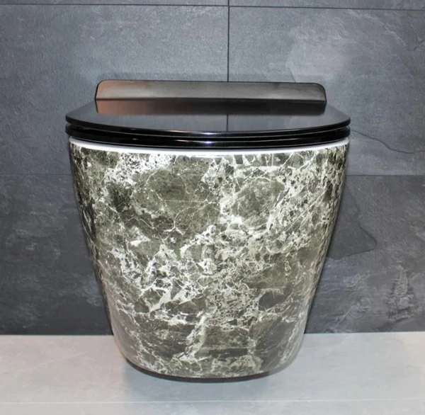 Унітаз безободковый підвісний DUSEL LEVITA MARBLE DWHT10201130MS без бачка з чорним сидінням Slim Soft-Close - фото 1