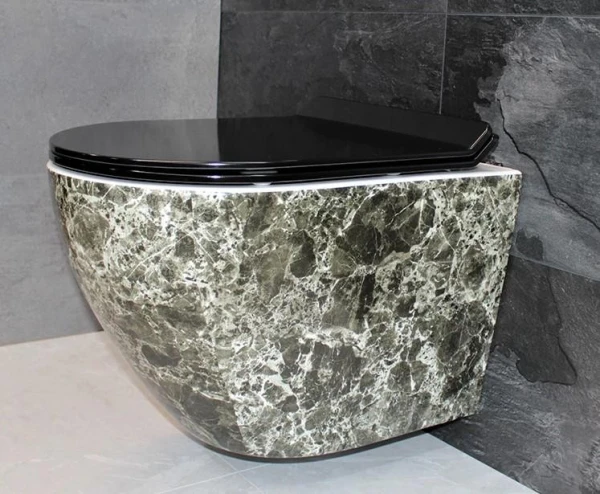 Унітаз безободковый підвісний DUSEL LEVITA MARBLE DWHT10201130MS без бачка з чорним сидінням Slim Soft-Close - фото 2