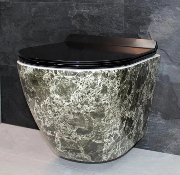 Унітаз безободковый підвісний DUSEL LEVITA MARBLE DWHT10201130MS без бачка з чорним сидінням Slim Soft-Close - фото 4