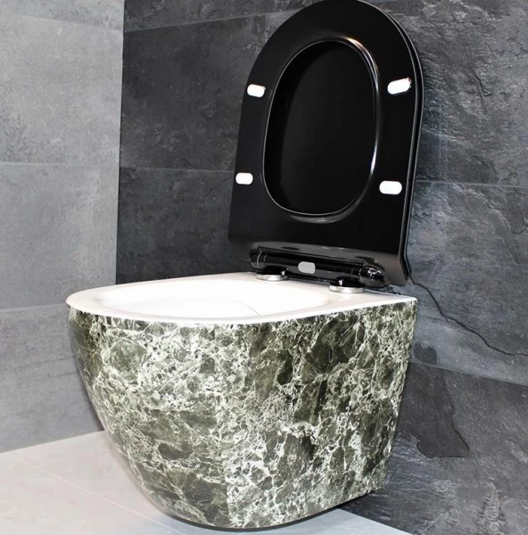 Унітаз безободковый підвісний DUSEL LEVITA MARBLE DWHT10201130MS без бачка з чорним сидінням Slim Soft-Close - фото 7