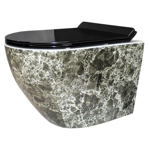 Унітаз безободковый підвісний DUSEL LEVITA MARBLE DWHT10201130MS без бачка з чорним сидінням Slim Soft-Close - фото 0