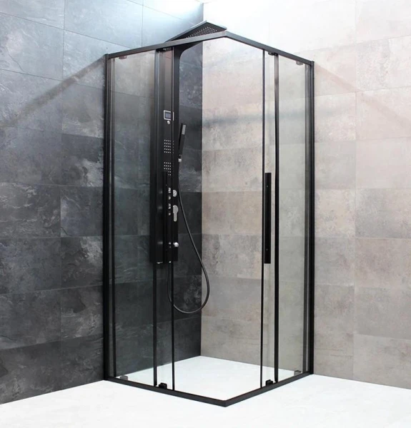 Душова кабіна DUSEL DSL194B Black Matt 900*900, двері розсувні, скло прозоре - фото 1