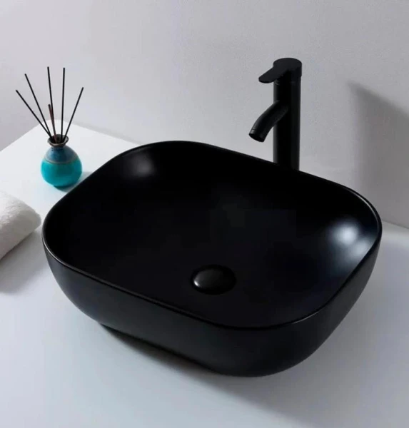 Чорний накладний умивальник DUSEL LINDI 490151B 490*390*145мм - фото 1