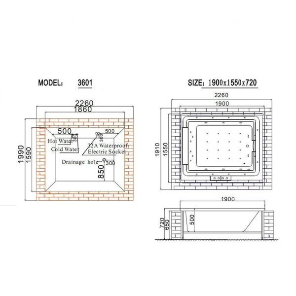 Гідромасажна ванна Golston G-U3601А вбудована, 1900х1550х720 мм - фото 8