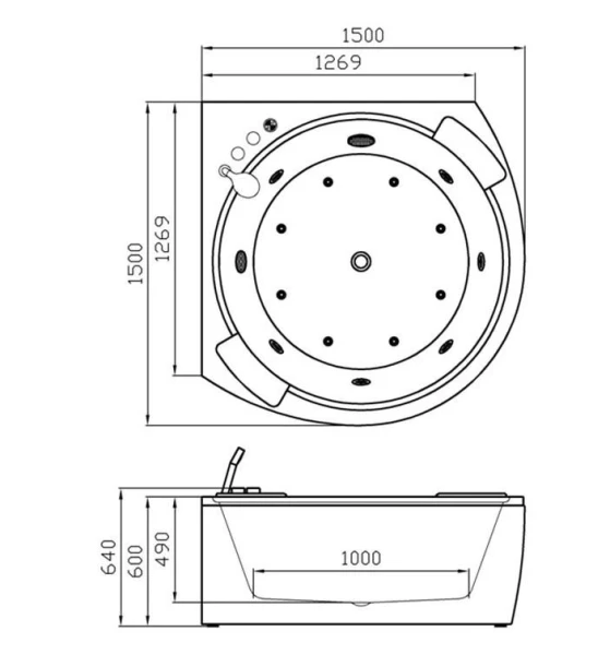 Гідромасажна ванна Golston G-U3605, 1500x1500x630мм - фото 5