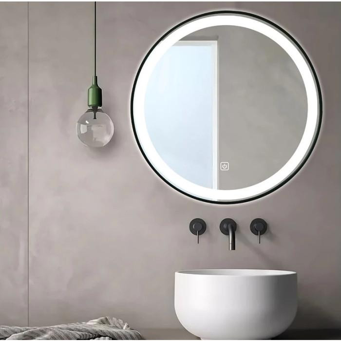 Дзеркало DUSEL LED DE-M2071D Black кругле 80смх80см сенсорне включення + підігрів