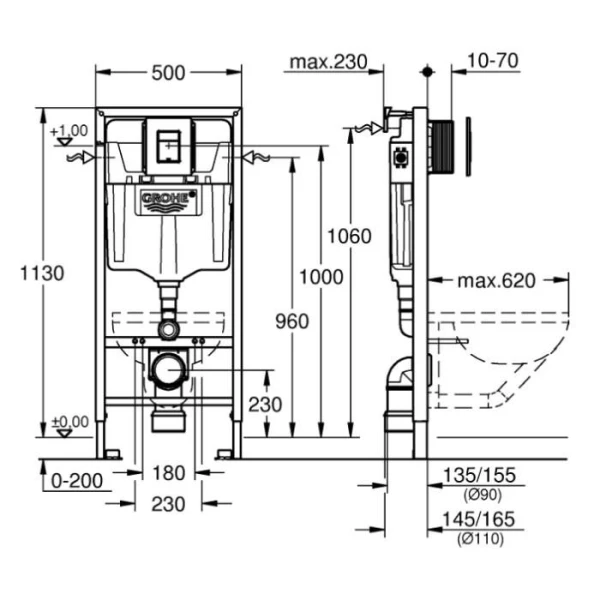 Інсталяція GROHE Rapid SL 38772001+ Унитаз подвесной DUSEL LEVITA + Сидение + Панель смыва Grohe (dusel-546) - фото 2