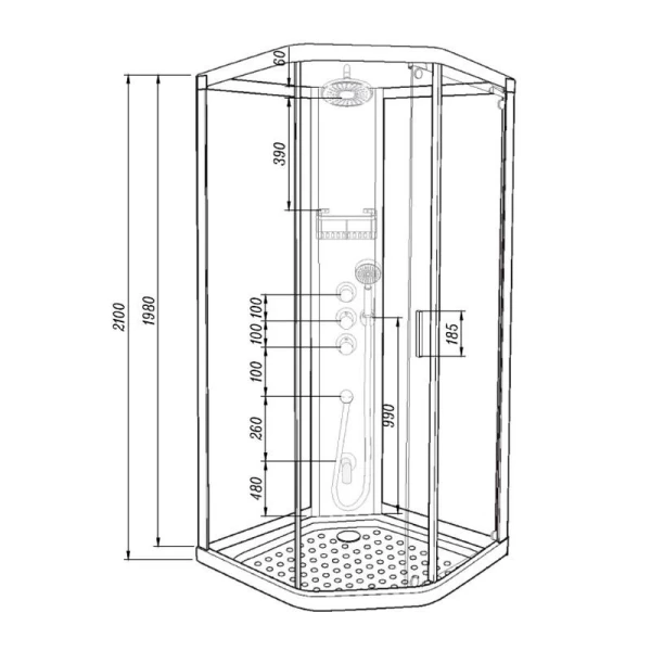 Душовий бокс DUSEL GLARE White Matt 90x90x210 скло прозоре, профіль білий - фото 2