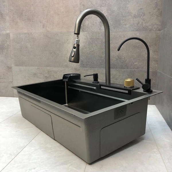 Мийка кухонна з нержавіючої сталі Dusel DS51075-1NB 750*460*220 (Nano Black) - фото 26