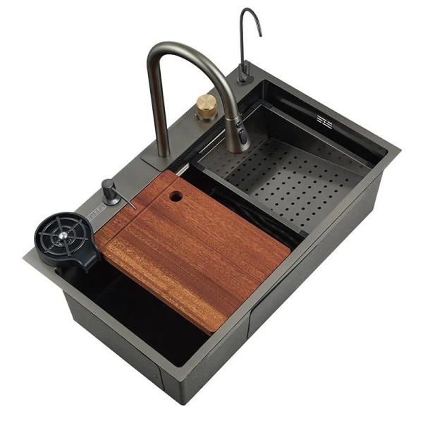 Мийка кухонна з нержавіючої сталі Dusel DS51075-1NB 750*460*220 (Nano Black) - фото 0