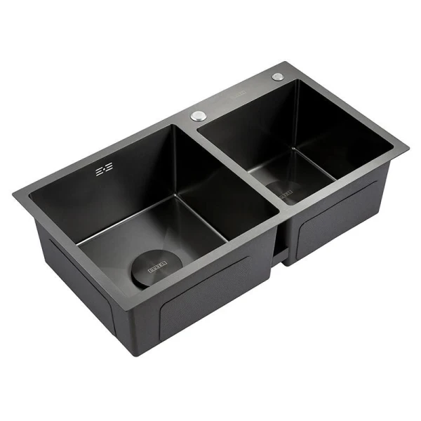Мийка кухонна з нержавіючої сталі SS304 DS50878-2RNB 780*430*220 Right (Nano Black) - фото 0