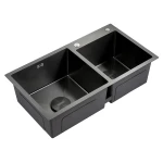 Кухонная мойка из нержавеющей стали DUSEL DS50878-2RNB 780×430×220 мм, двойная чаша, Nano Black, DS50878-2RNB