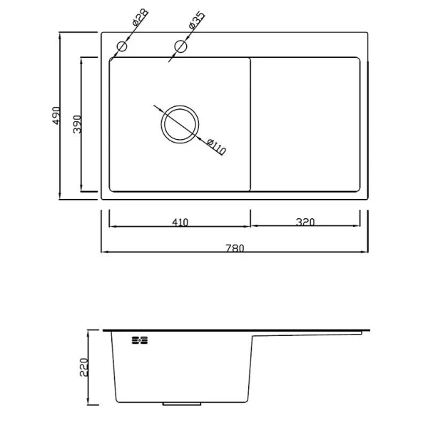 Мийка кухонна з нержавіючої сталі Dusel DS50778-2RNB 780*490*230 Right (Nano Black) - фото 9