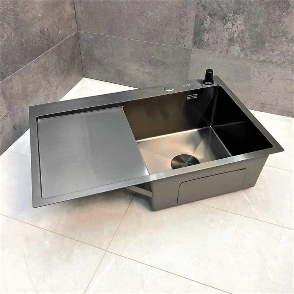 Мийка кухонна з нержавіючої сталі Dusel DS50778-1LNB 780*490*230 Left (Nano Black) - фото 12