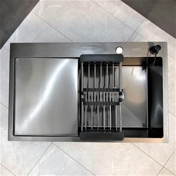 Мийка кухонна з нержавіючої сталі Dusel DS50778-1LNB 780*490*230 Left (Nano Black) - фото 15