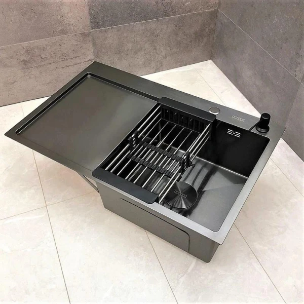 Мийка кухонна з нержавіючої сталі Dusel DS50778-1LNB 780*490*230 Left (Nano Black) - фото 19