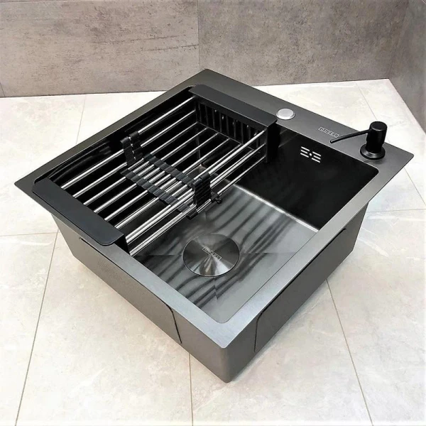 Мийка кухонна з нержавіючої сталі Dusel DS50560-2NB 600*500*220 (Nano Black) - фото 15