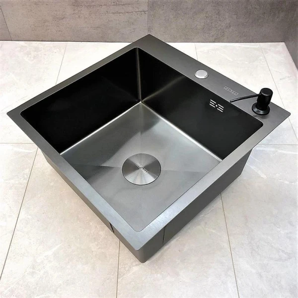 Мийка кухонна з нержавіючої сталі Dusel DS50560-2NB 600*500*220 (Nano Black) - фото 19