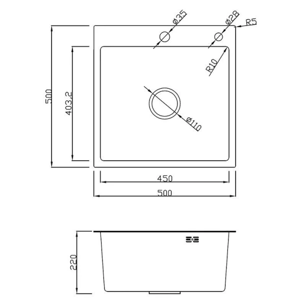 Мийка кухонна з нержавіючої сталі Dusel DS50550-1NB 500*500*220 (Nano Black) - фото 9