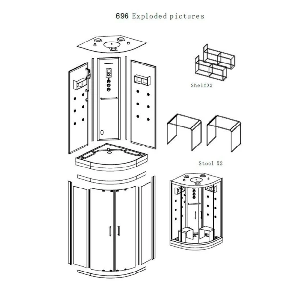Гідромасажний паровий бокс GOLSTON G-U696 сатин 1150х1150х2230 мм - фото 7