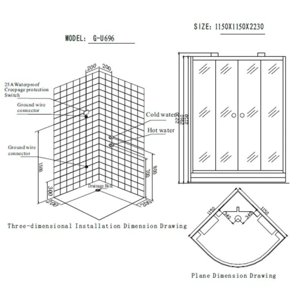 Гідромасажний паровий бокс GOLSTON G-U696 сатин 1150х1150х2230 мм - фото 8