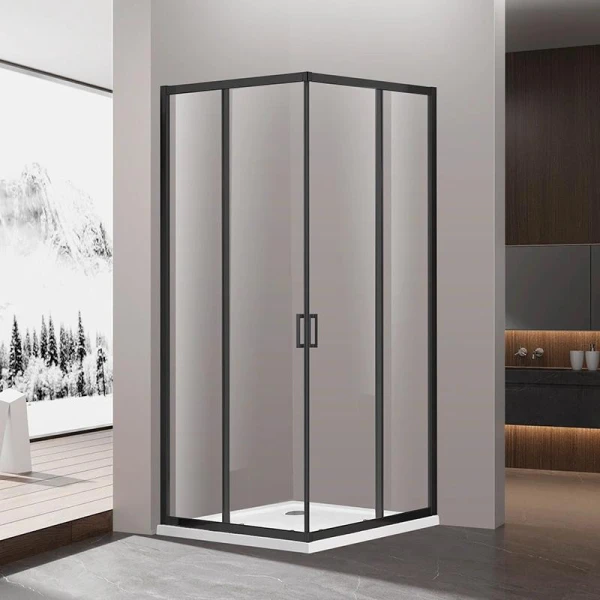 Душова кабіна Dusel A-513HB Black Matt, 100х100х195, двері розсувні, скло прозоре - фото 0