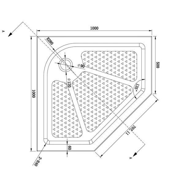 Душовий піддон п'ятикутний (100х100х15 см) Dusel D402R - фото 6