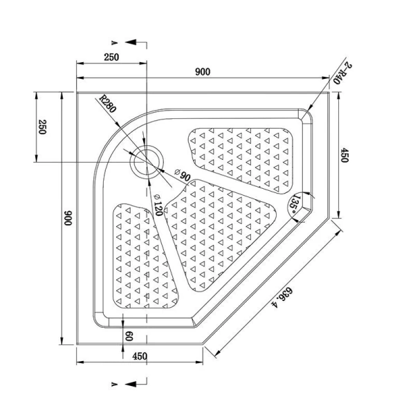 Душовий піддон п'ятикутний (90х90х15 см) Dusel D402R - фото 5